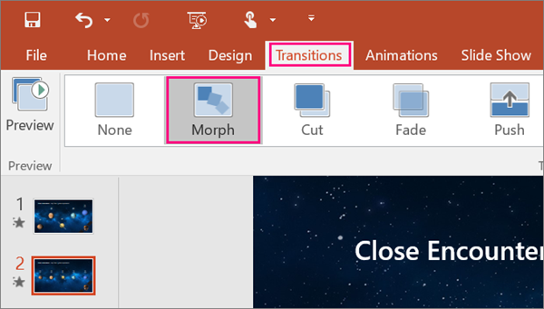 Use the morph transition in powerpoint for mac